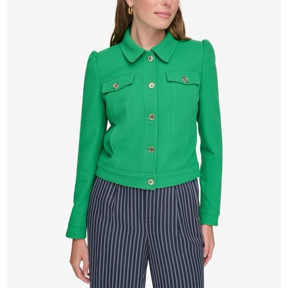 Tommy Hilfiger Womens Long Sleeve Crepe Jacket Green 4 - Picture 1 of 7
